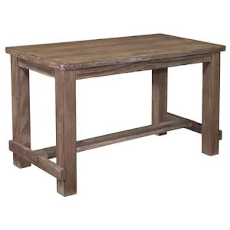 Rectangular Pine Veneer Dining Room Counter Table in Wire Brushed Brown Gray Finish